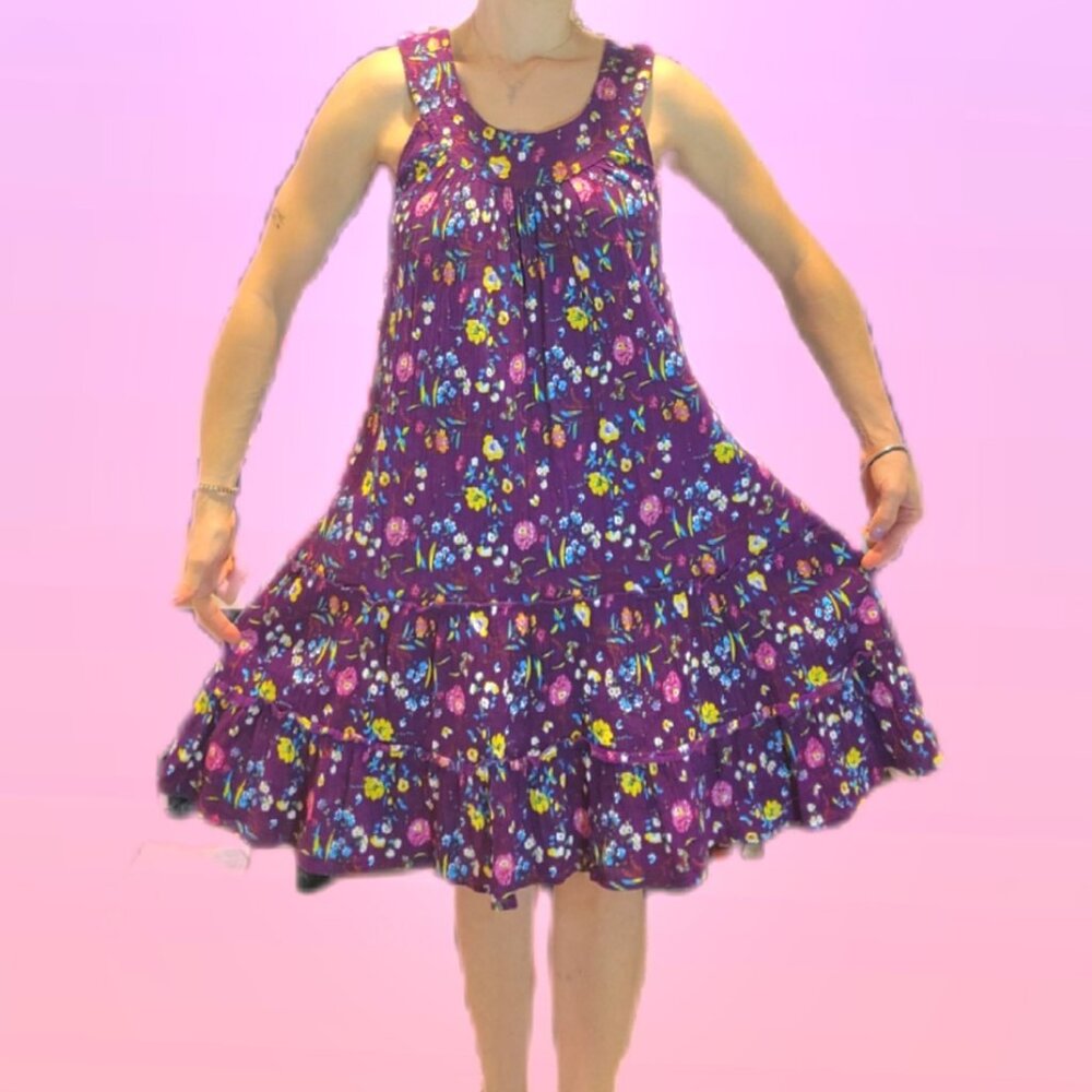 🌸Anthony Richards Vintage Maroon Floral Multicolored Sun Dress XL Petite